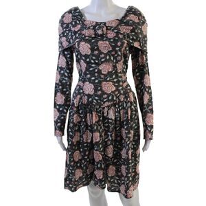 Batsheva Womens Floral Print A Line Dress Multi Colored Cotton Size 4